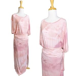 Free People Alyssa Maxi Wrap Dress Medium Pink Tie Dye Leg Slit Adjustable Ring